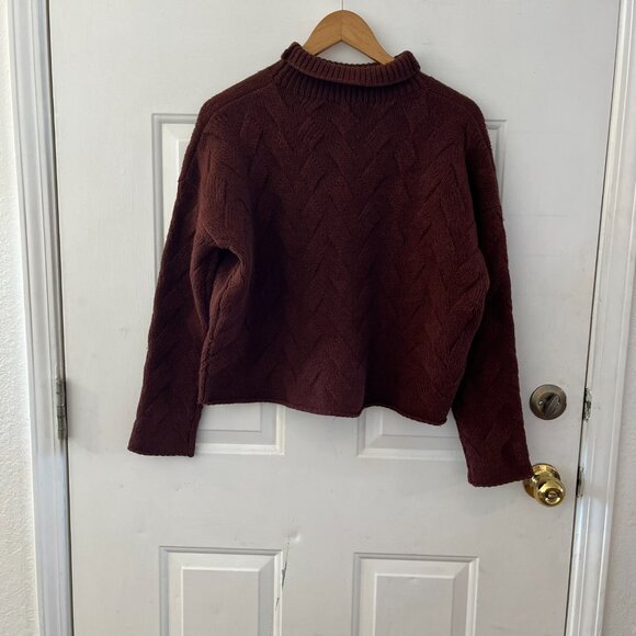 Poetry Woman's Maroon Cable Lambswool Minimalist Cropped Sweater Sz 10 - Picture 3 of 11